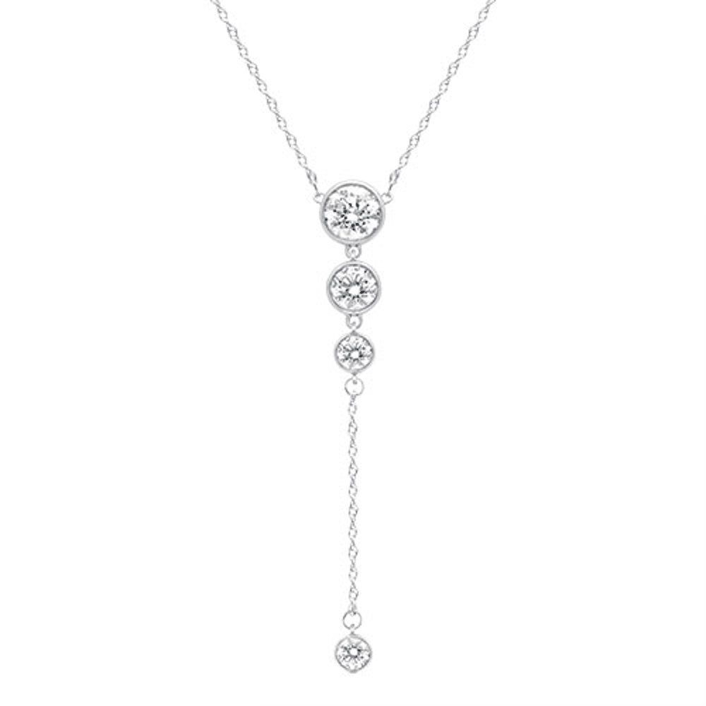 45cm Bezel Set Lariat Necklace with 1.00tw of Laboratory-Grown Diamonds in Sterling Silver and Platinum