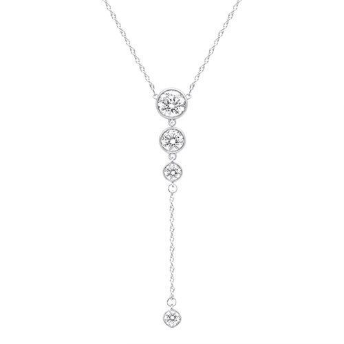 45cm Bezel Set Lariat Necklace with 1.00tw of Laboratory-Grown Diamonds in Sterling Silver and Platinum
