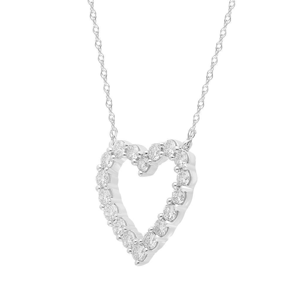 45cm Heart Shaped Pendant Necklace with 1.00tw of Laboratory-Grown Diamonds in Sterling Silver and Platinum