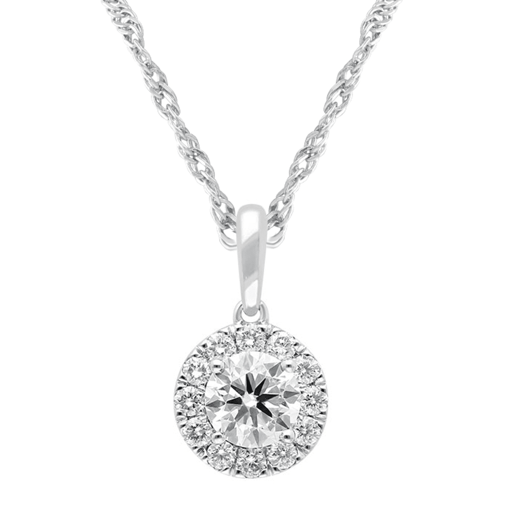 45cm Solitaire Halo Necklace with 1.00tw of Laboratory-Grown Diamonds in Sterling Silver and Platinum