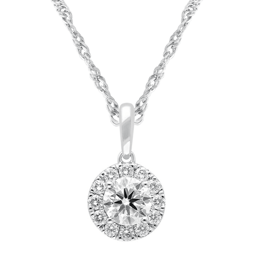 45cm Solitaire Halo Necklace with 1.00tw of Laboratory-Grown Diamonds in Sterling Silver and Platinum