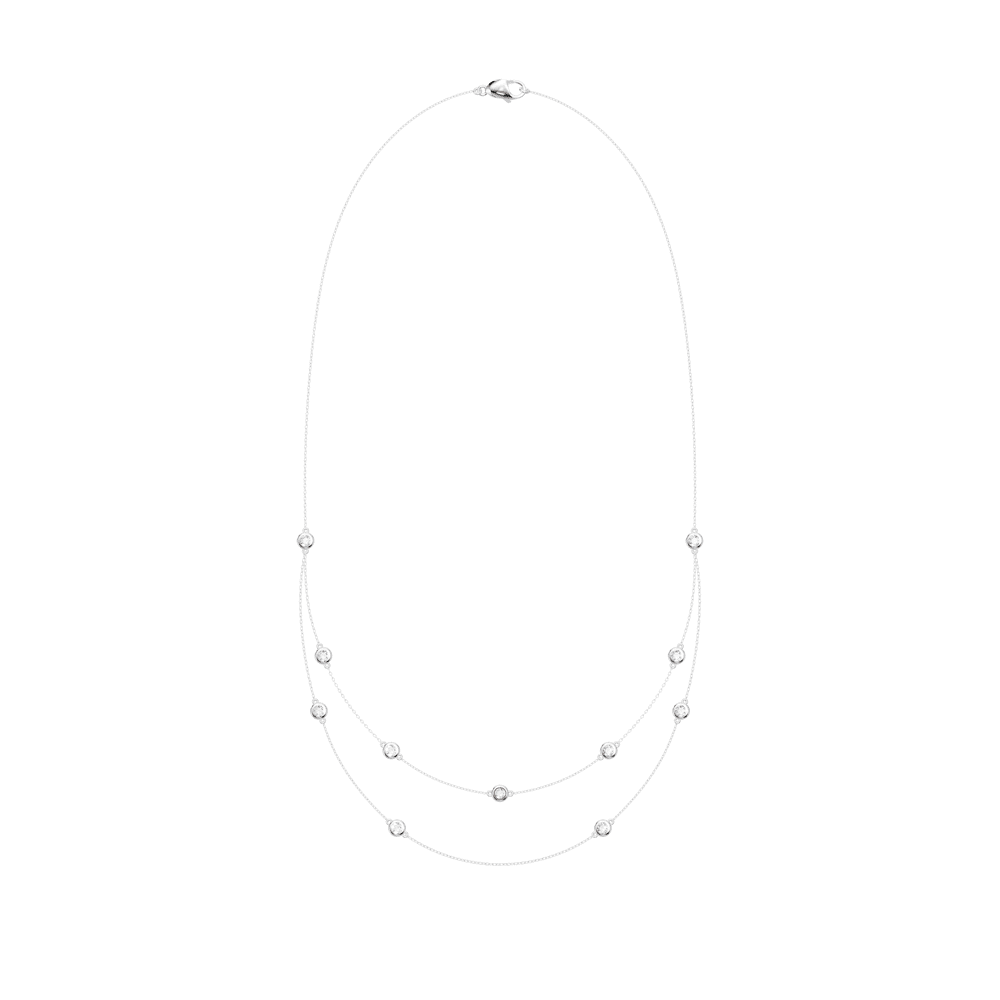 46cm Multi Layered Bezel Necklace with 1.00tw of Laboratory-Grown Diamonds in Sterling Silver and Platinum