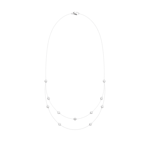 46cm Multi Layered Bezel Necklace with 1.00tw of Laboratory-Grown Diamonds in Sterling Silver and Platinum