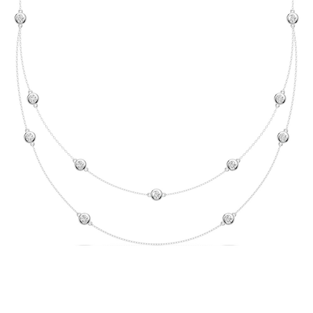 46cm Multi Layered Bezel Necklace with 1.00tw of Laboratory-Grown Diamonds in Sterling Silver and Platinum