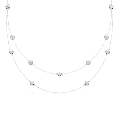 46cm Multi Layered Bezel Necklace with 1.00tw of Laboratory-Grown Diamonds in Sterling Silver and Platinum