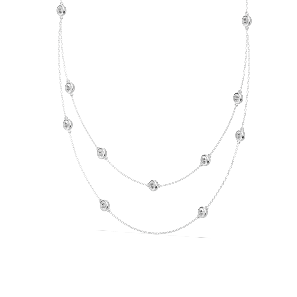 46cm Multi Layered Bezel Necklace with 1.00tw of Laboratory-Grown Diamonds in Sterling Silver and Platinum