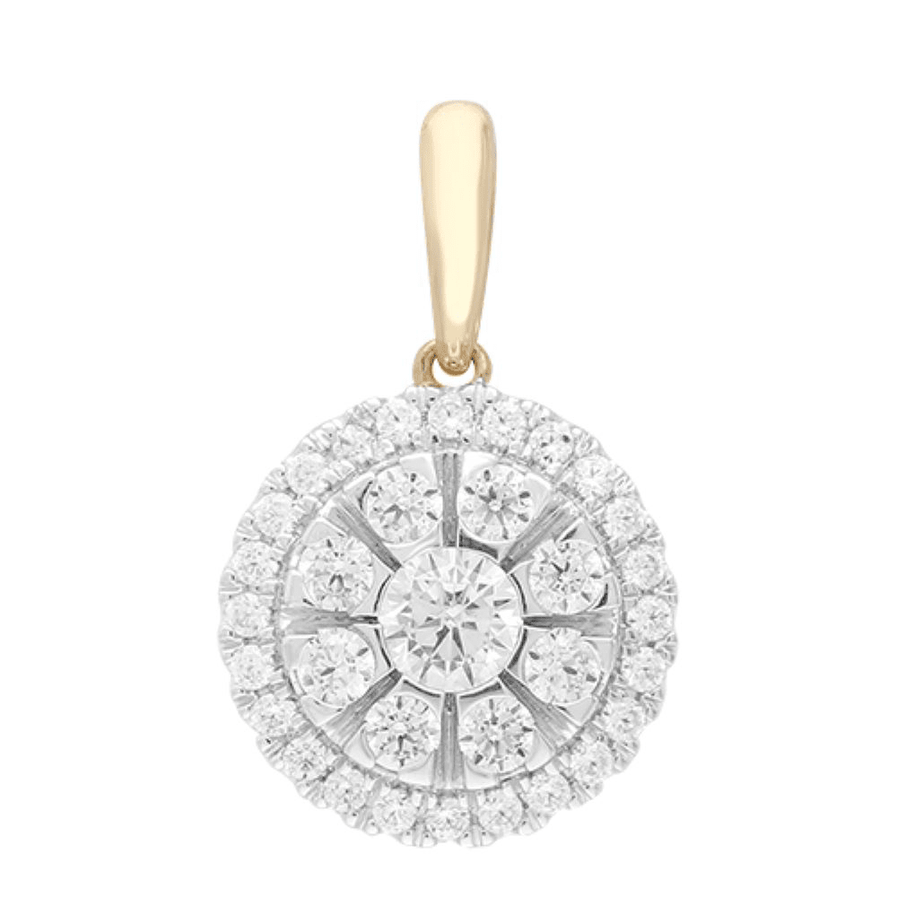 45cm Composite Halo Necklace with 0.50tw of Diamonds in 9kt Yellow Gold