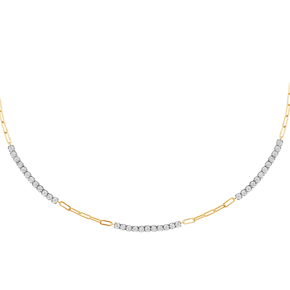 43cm Paperclip Tennis Necklace with 0.50tw of Diamonds in 9kt Yellow Gold