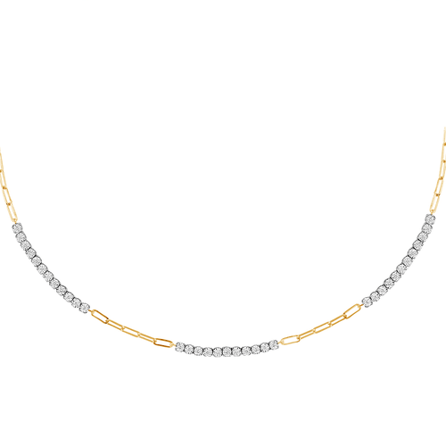 43cm Paperclip Tennis Necklace with 0.50tw of Diamonds in 9kt Yellow Gold