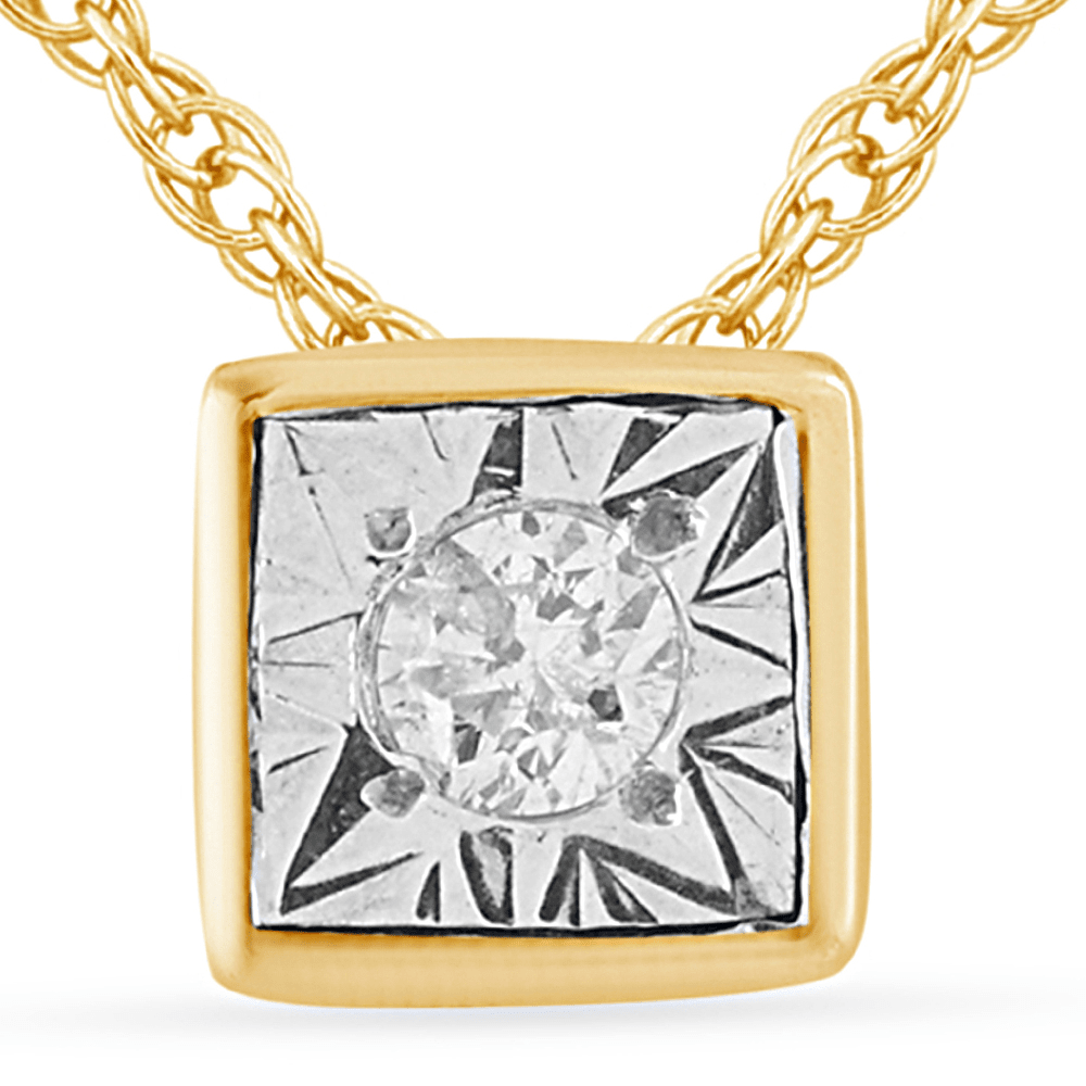 45cm Diamond Set Bezel Cushion Necklace in 9kt Yellow Gold