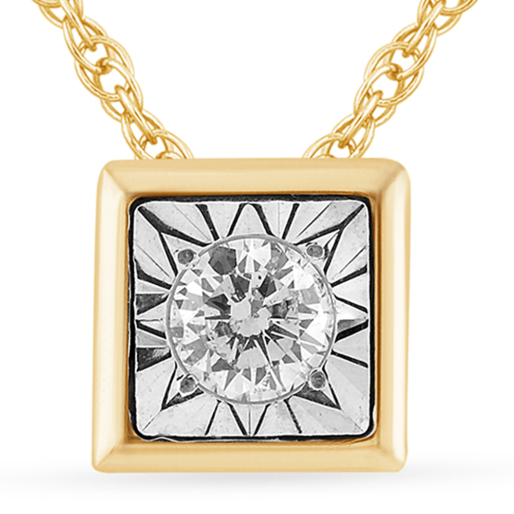 45cm Diamond Set Bezel Cushion Necklace in 9kt Yellow Gold