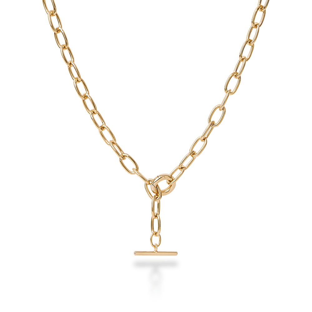 45cm 5mm Width Paperclip Fob Chain Necklace in 18kt Gold Plated Sterling Silver
