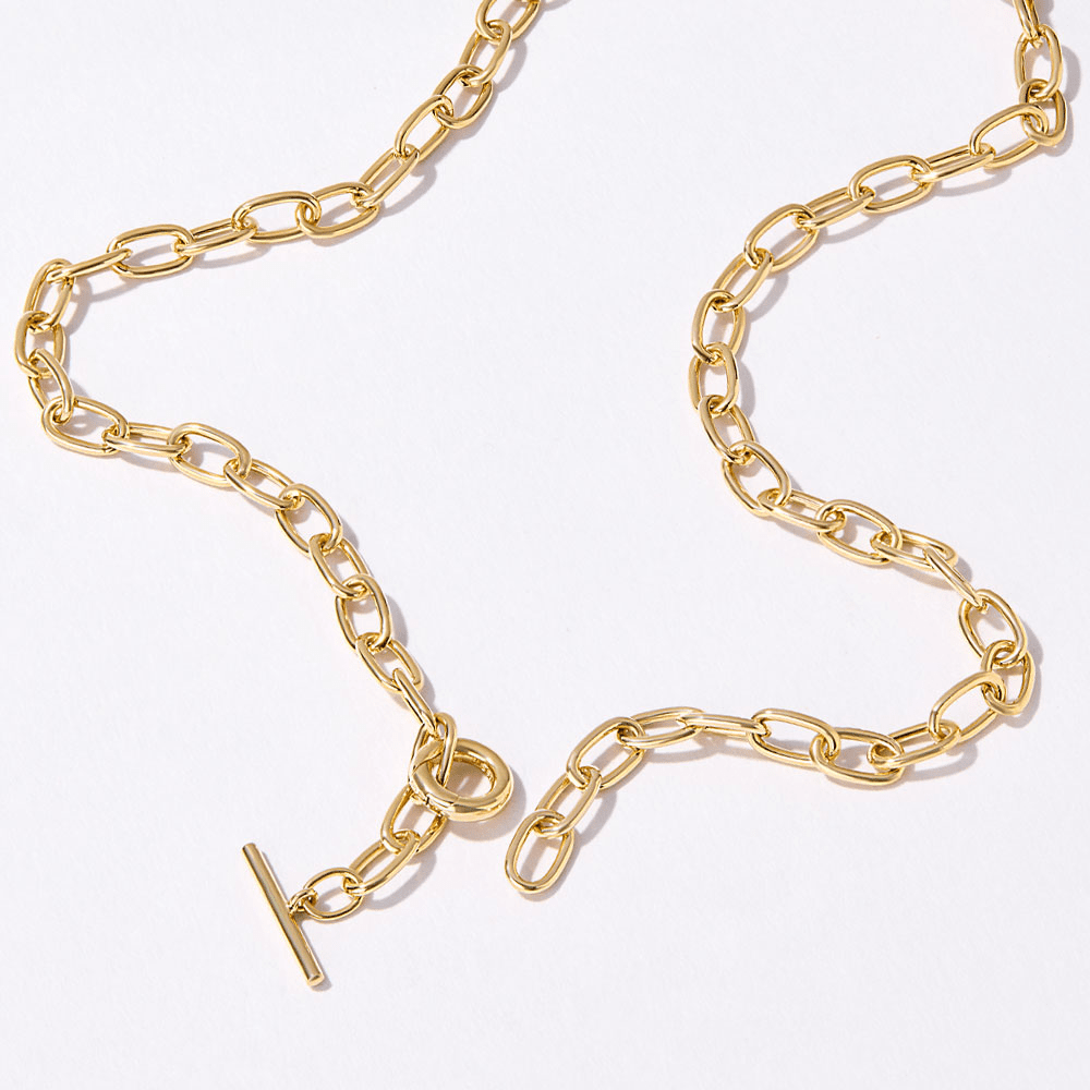 45cm 5mm Width Paperclip Fob Chain Necklace in 18kt Gold Plated Sterling Silver