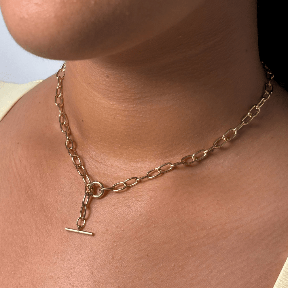 45cm 5mm Width Paperclip Fob Chain Necklace in 18kt Gold Plated Sterling Silver