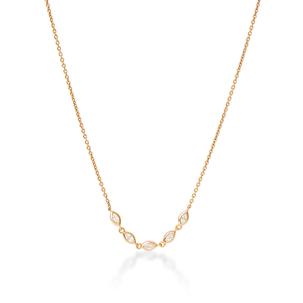 45cm Cubic Zirconia Marquise Necklace in 18kt Gold Plated Sterling Silver