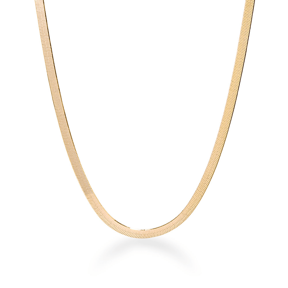 45cm 4mm Width Herringbone Chain Necklace in 18kt Gold Plated Sterling Silver