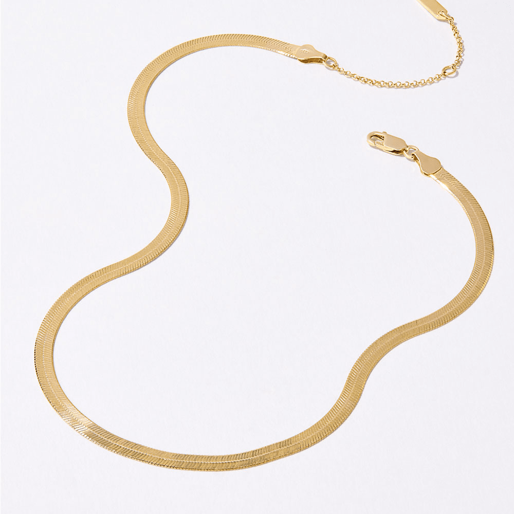 45cm 4mm Width Herringbone Chain Necklace in 18kt Gold Plated Sterling Silver