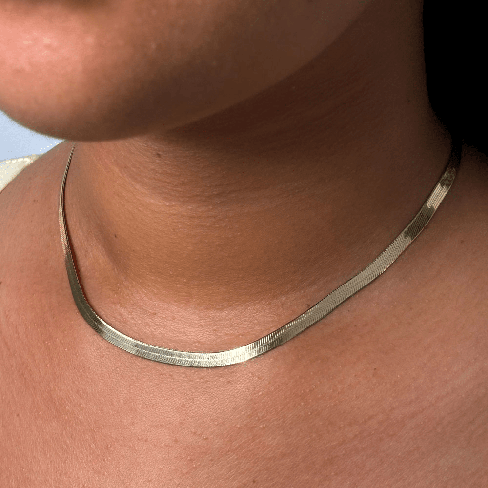 45cm 4mm Width Herringbone Chain Necklace in 18kt Gold Plated Sterling Silver