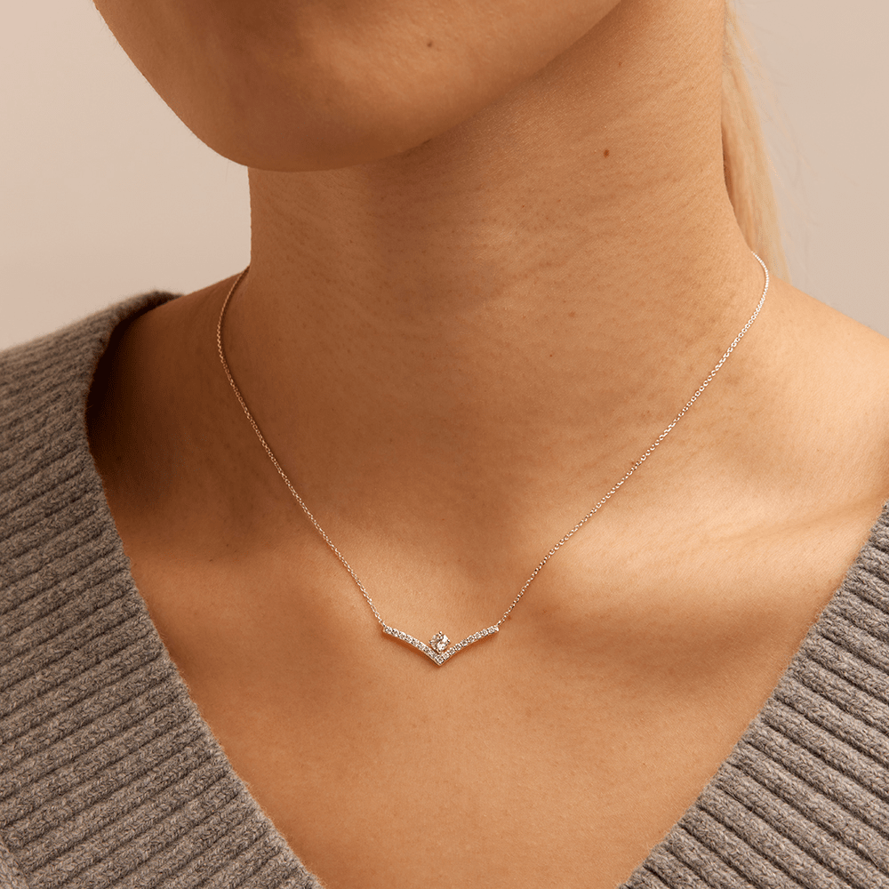 45cm Contour Solitaire Necklace with 0.32tw of Laboratory-Grown Diamonds in Sterling Silver and Platinum