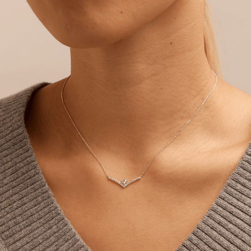 45cm Contour Solitaire Necklace with 0.32tw of Laboratory-Grown Diamonds in Sterling Silver and Platinum