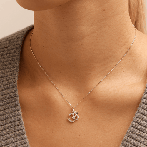 45cm Aum Necklace with 0.18tw of Laboratory-Grown Diamonds in Sterling Silver and Platinum