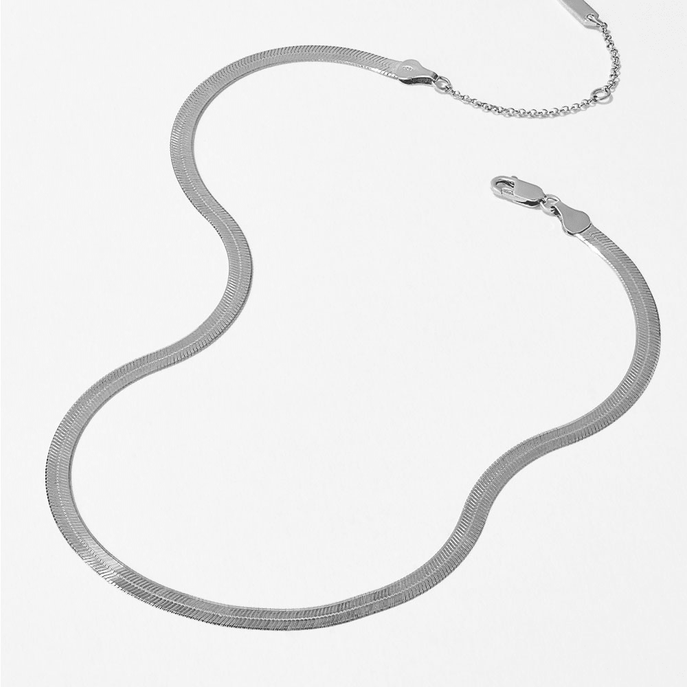45cm 4mm Width Herringbone Chain Necklace in Sterling Silver