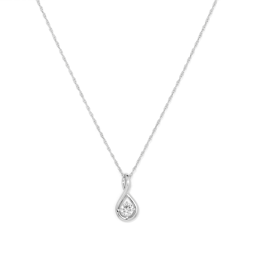 45cm Solitaire Swirl Pendant Necklace with 0.16tw of Laboratory-Grown Diamonds in Sterling Silver with Rhodium Plating