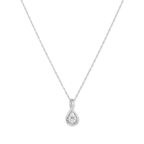 45cm Solitaire Swirl Pendant Necklace with 0.16tw of Laboratory-Grown Diamonds in Sterling Silver with Rhodium Plating