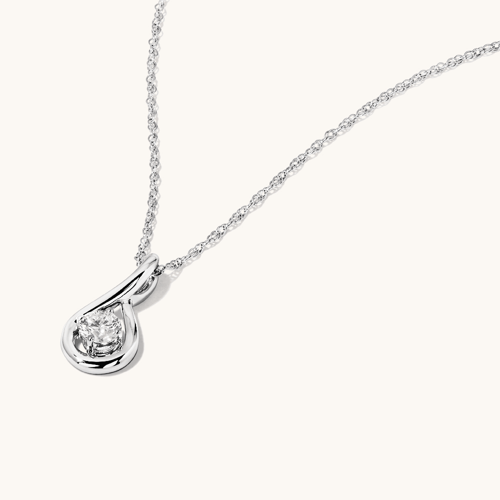 45cm Solitaire Swirl Pendant Necklace with 0.16tw of Laboratory-Grown Diamonds in Sterling Silver with Rhodium Plating