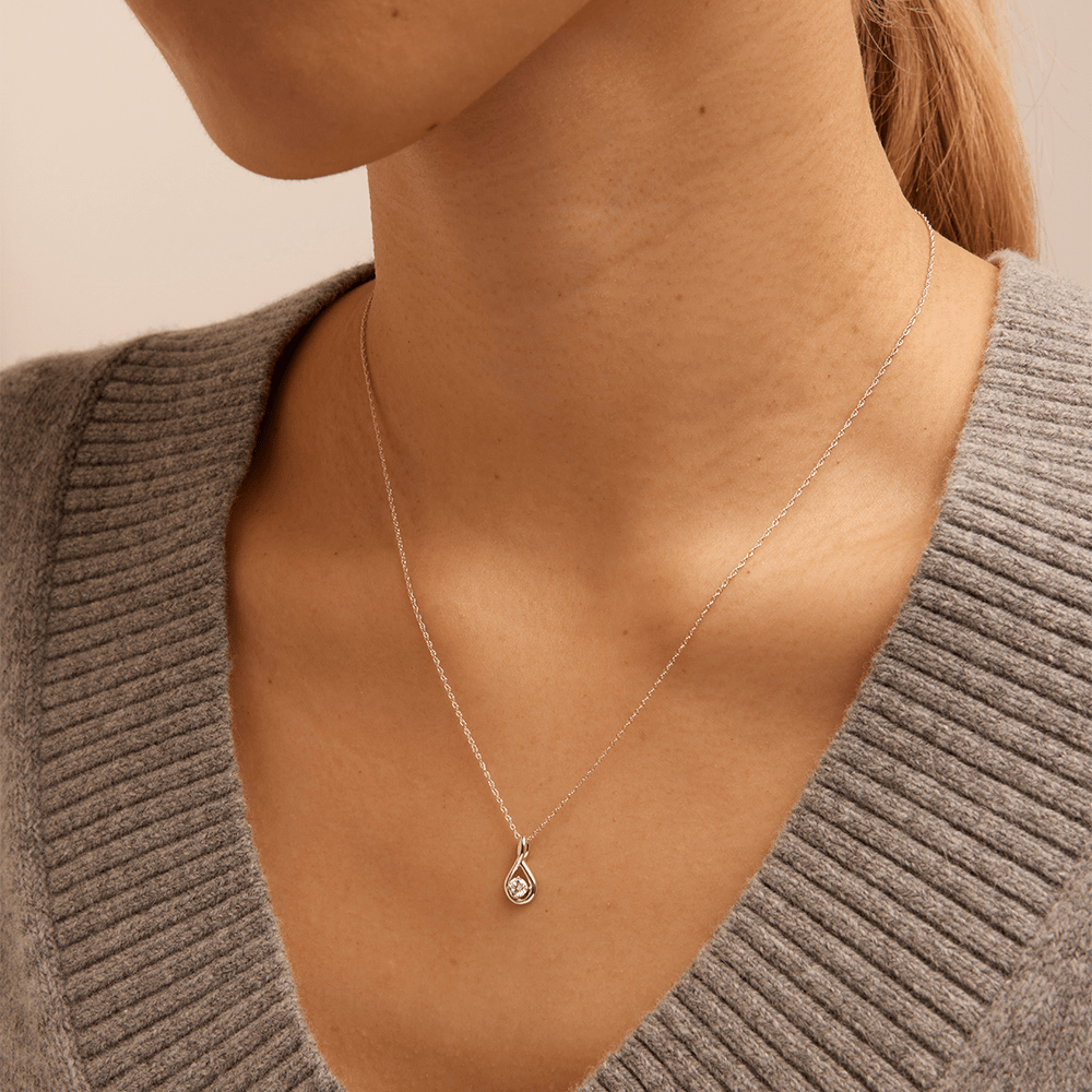 45cm Solitaire Swirl Pendant Necklace with 0.16tw of Laboratory-Grown Diamonds in Sterling Silver with Rhodium Plating
