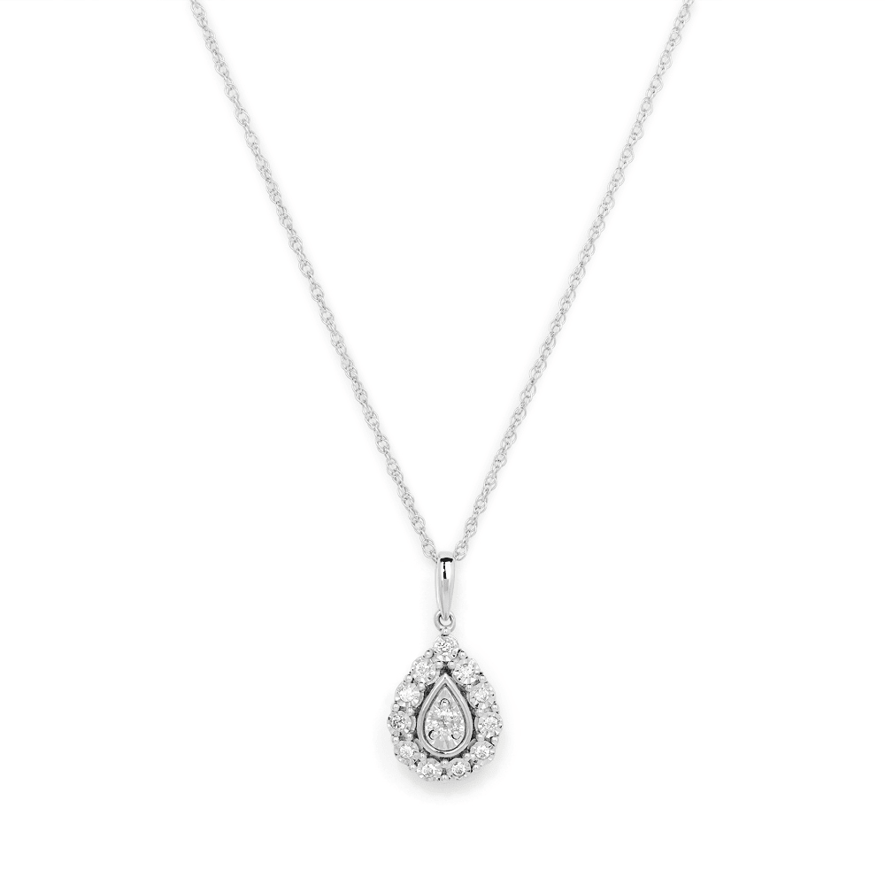 45cm Pear Shaped Pendant Necklace with 0.15tw of Diamonds in Sterling Silver