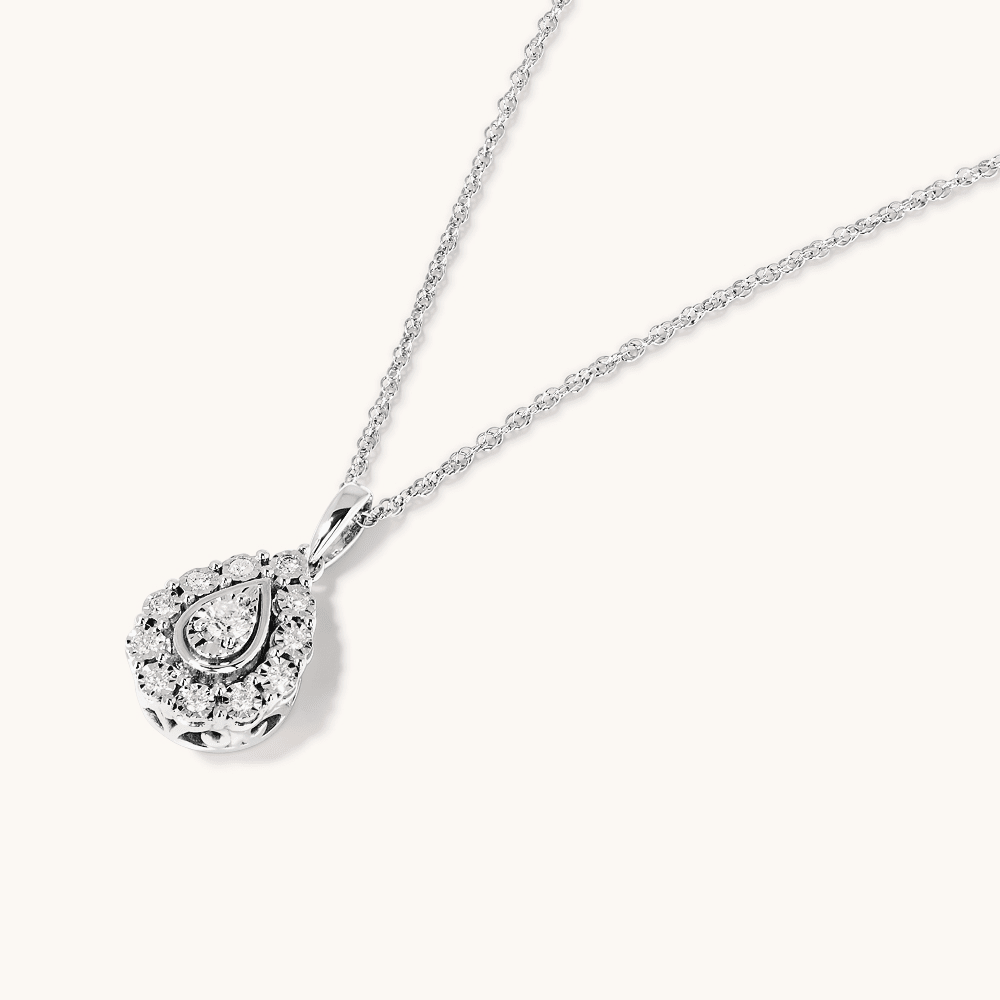 45cm Pear Shaped Pendant Necklace with 0.15tw of Diamonds in Sterling Silver