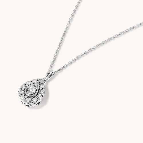 45cm Pear Shaped Pendant Necklace with 0.15tw of Diamonds in Sterling Silver