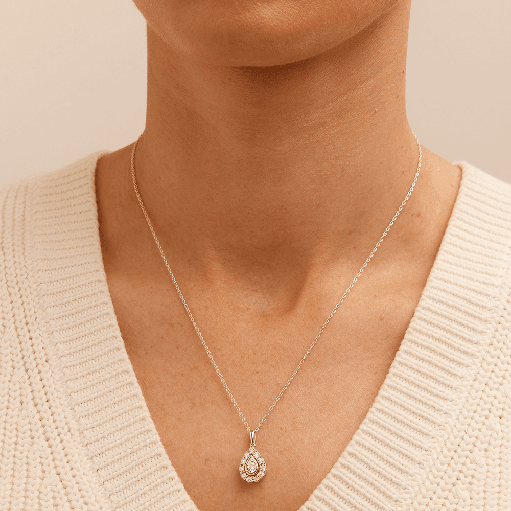 45cm Pear Shaped Pendant Necklace with 0.15tw of Diamonds in Sterling Silver