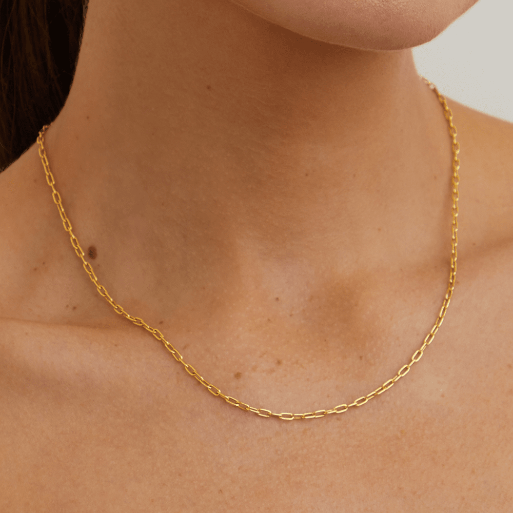 45cm 2mm Width Paperclip Chain Necklace in 9kt Yellow Bonded Gold
