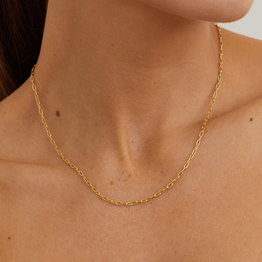 45cm 2mm Width Paperclip Chain Necklace in 9kt Yellow Bonded Gold
