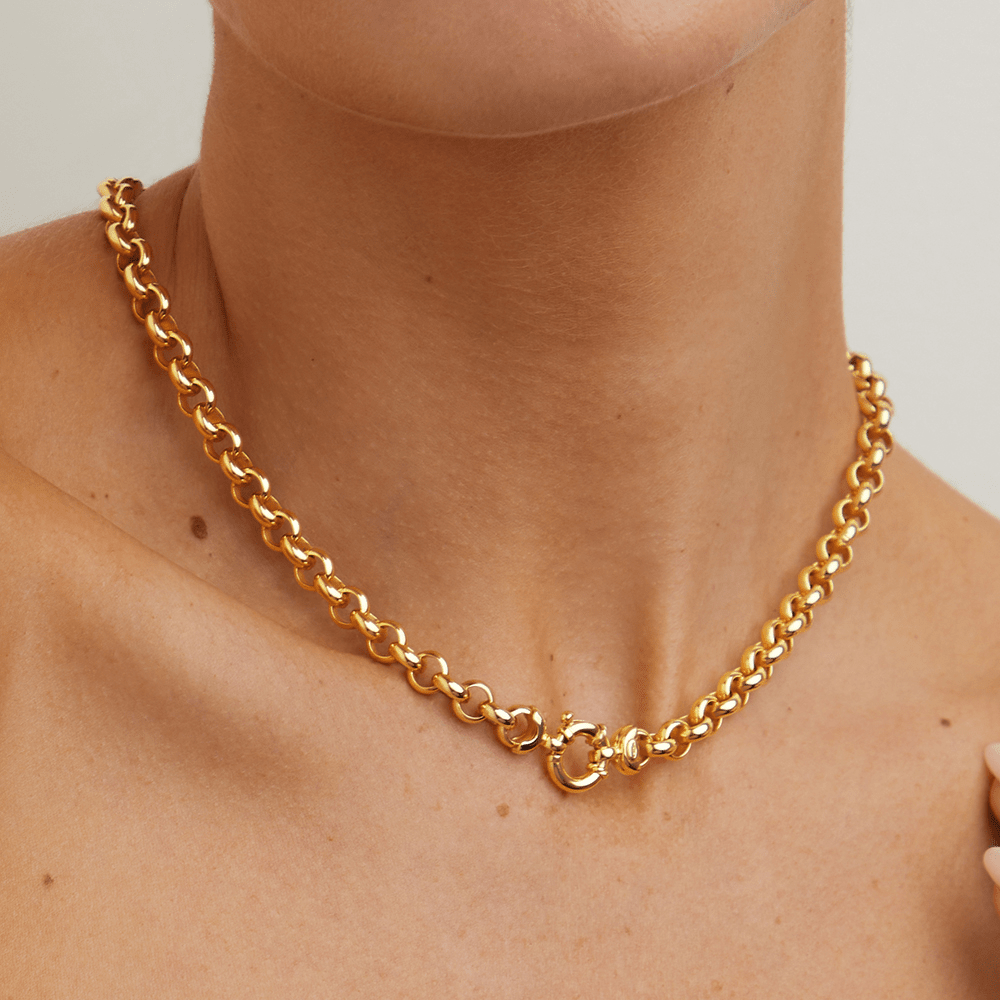 45cm 6mm Width Bolt Ring Belcher Necklace in 9kt Bonded Yellow Gold
