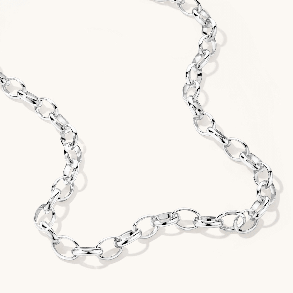 50cm 7.5mm Width Oval Belcher Chain in Sterling Silver