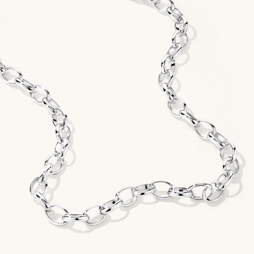 50cm 7.5mm Width Oval Belcher Chain in Sterling Silver