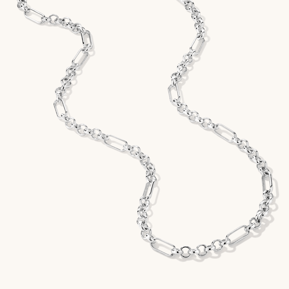 50cm 4mm Width Figaro Belcher Chain in Sterling Silver