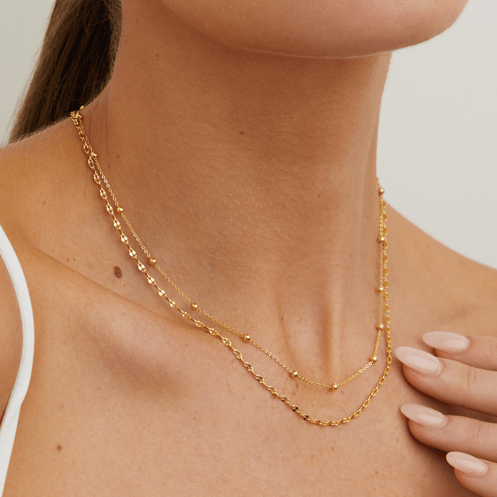45cm Layered Ball Station Necklace in 9kt Bonded Yellow Gold