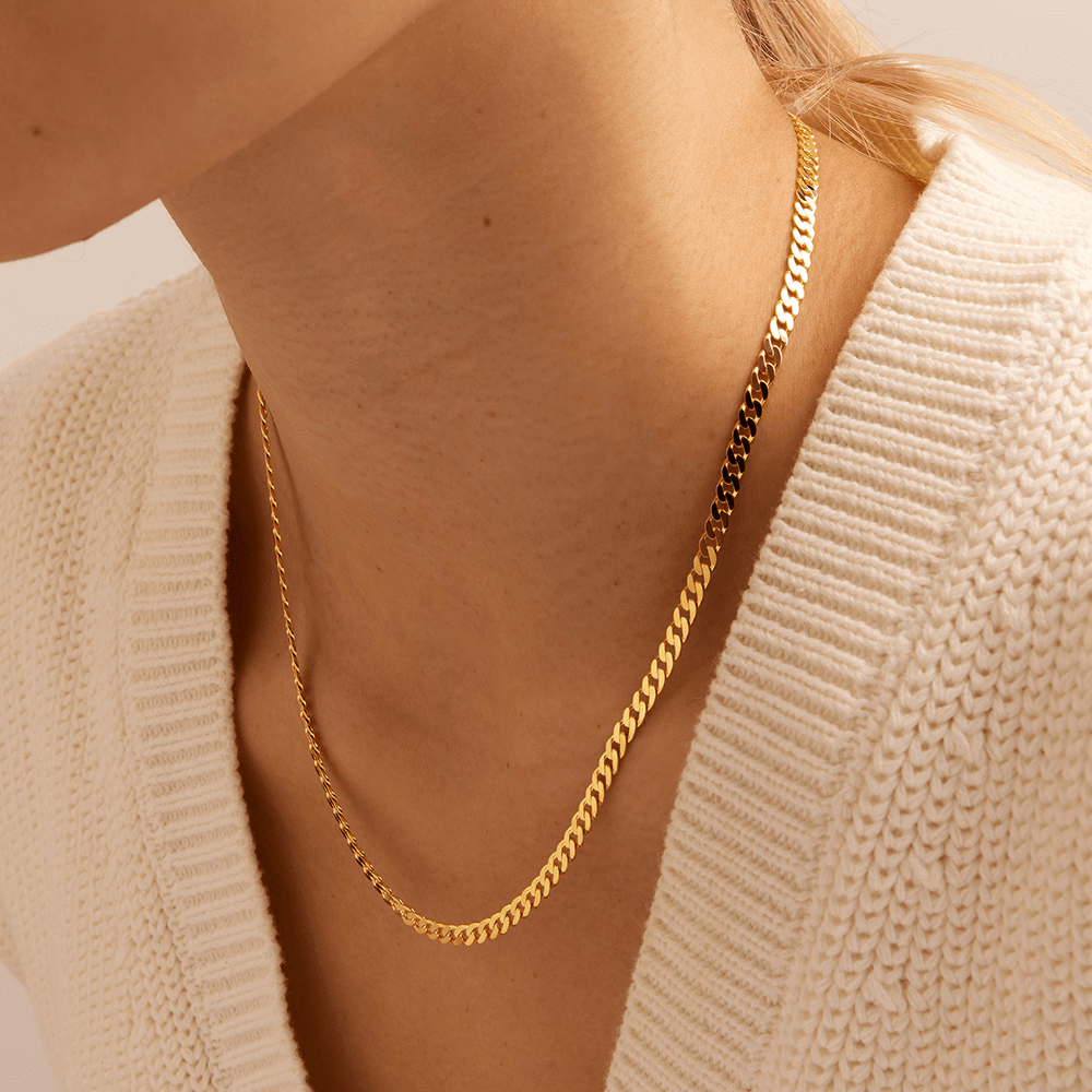 45cm 4mm Width Flat Curb Chain in 9kt Yellow Gold