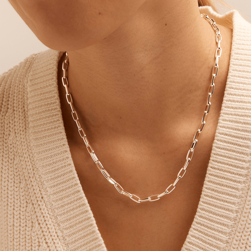 45cm 4mm Width Paperclip Chain in Sterling Silver