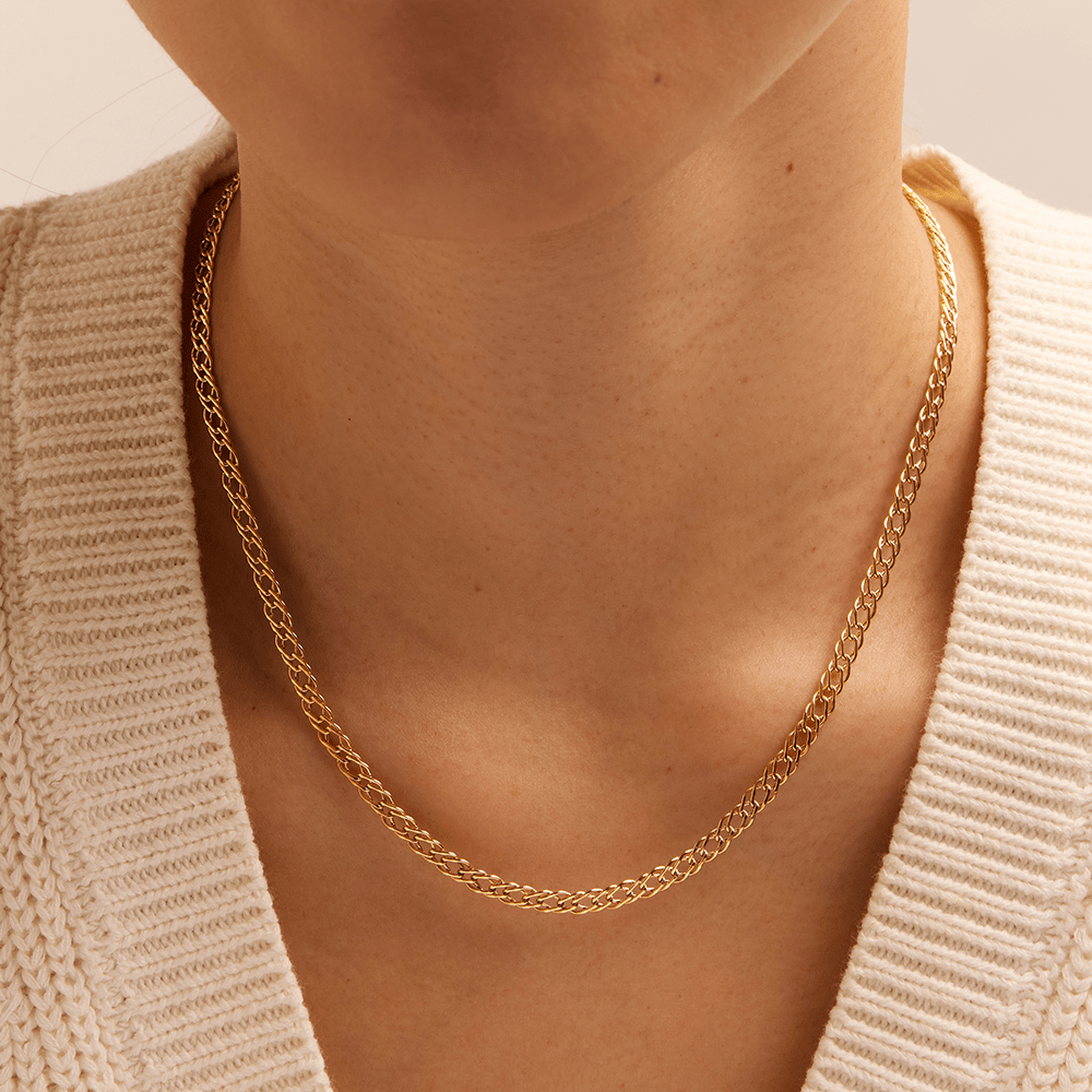 45cm Open Double Curb Chain Necklace in 9kt Yellow Gold