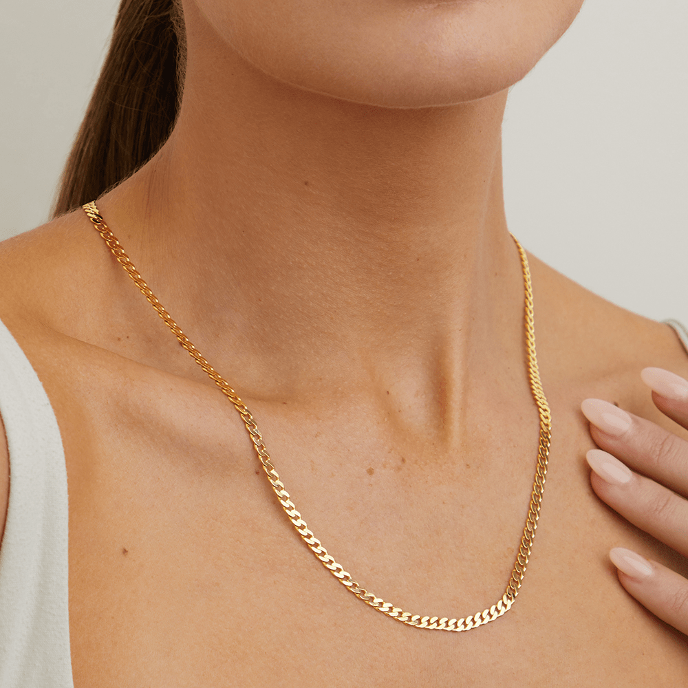 55cm 4mm Width Flat Curb Chain in 9kt Yellow Gold