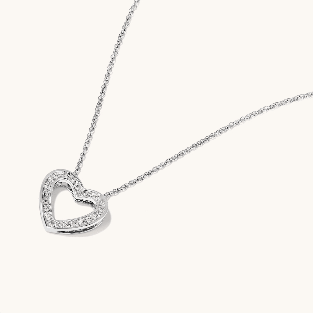 45cm Heart Pendant Necklace with 0.25tw of Laboratory-Grown Diamonds in Sterling Silver and Platinum