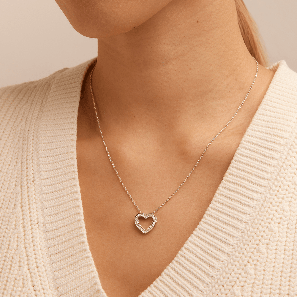 45cm Heart Pendant Necklace with 0.25tw of Laboratory-Grown Diamonds in Sterling Silver and Platinum