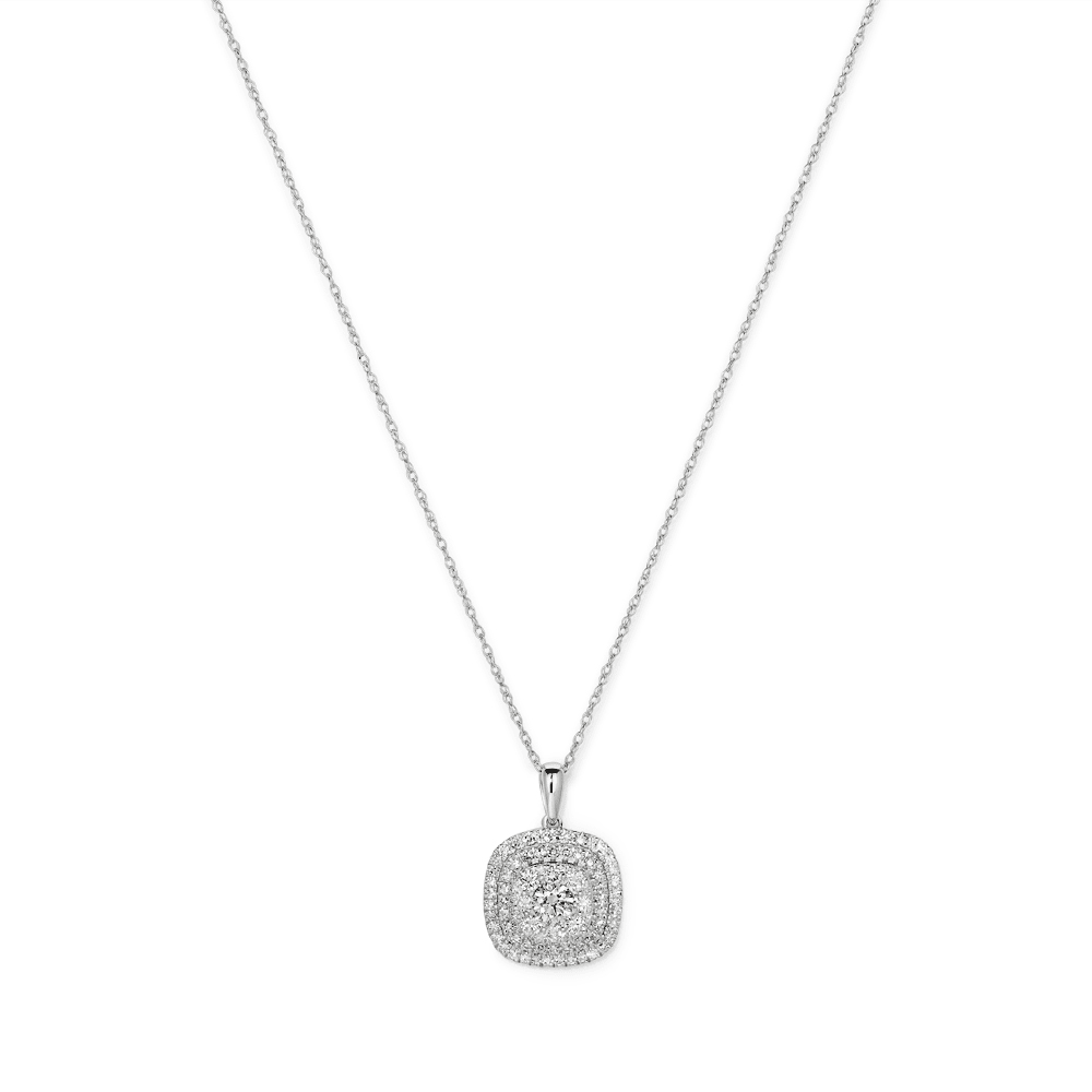 45cm Cushion Shaped Cluster Halo Pendant Necklace with 0.70tw of Laboratory-Grown Diamonds in Sterling Silver and Platinum