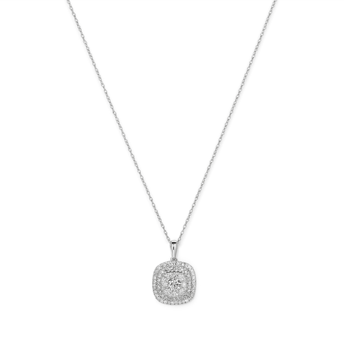 45cm Cushion Shaped Cluster Halo Pendant Necklace with 0.70tw of Laboratory-Grown Diamonds in Sterling Silver and Platinum