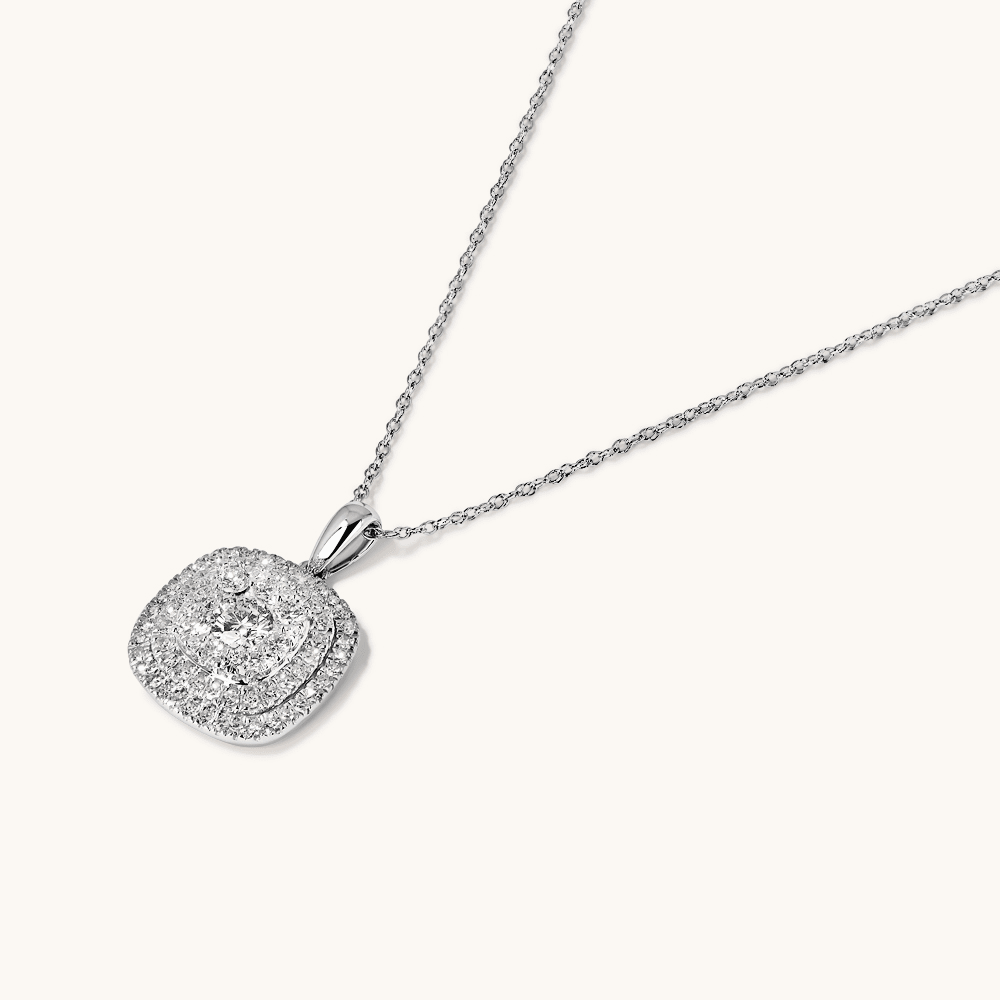 45cm Cushion Shaped Cluster Halo Pendant Necklace with 0.70tw of Laboratory-Grown Diamonds in Sterling Silver and Platinum
